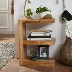 Kadima Design Beistelltisch `E` Cube `Nako`: Akazienholz, E-Konstruktion, 45x30 cm, 60 cm Höhe, handgefertigt. Beige, 45x30x60 cm
