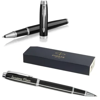 PARKER IM Core Tintenroller mit Gravur | Premium Stift | Geschenkbox | schwarze Mine | personalisiertes Geschenk | Namen | Geburtstag (Black Lacquer C.C.)