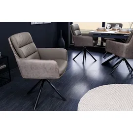 Riess-Ambiente Stuhl BIG GEORGE taupe Echtleder Microfaser mit Armlehne Retro Drehbarer Design