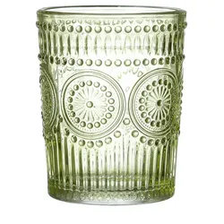 MARELIDA Trinkglas grün 280ml Wasserglas Saftglas Vintage Boho Blumenmuster
