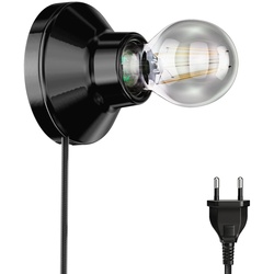 ledscom.de Porzellan Lampen-Fassung Elektra, rund, Stecker, Schalter, schwarz + LED Lampe 370lm, extra-warmweiß