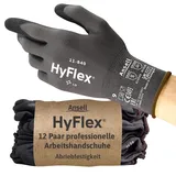 Ansell HyFlex 11-840 Professionelle Arbeitshandschuhe, Rutschfeste Nitril-Beschichtung, Industrie-Schutzhandschuhe für Mechanik, Werkstatt und Montage, Waschbare, Schwarz, Größe XS (12 Paar)