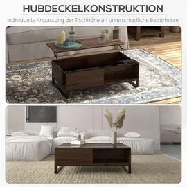 Homcom Couchtisch, Beistelltisch mit Höhenverstellbarer Platte, Sofatisch mit Stauraum, Kaffeetisch im Moderndesign, für Wohnzimmer, Büro, Stahl, Walnuss, Schwarz, 102 x 58 x 35,5 cm