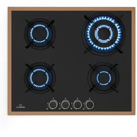 Klarstein Lumiflame Gaskochfeld, 4-Brenner, 8 kW, Kupferrahmen & Glas, Elektrische Zündung, FFD-Sicherheit, Gusseiserne Topfträger, 60 cm, LPG & | | Braun