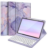 Fintie Tastatur Hülle für iPad Air 5 2022 / iPad Air 4 2020 10.9 Zoll, Schutzhülle mit TPU Rückschale, Pencil Halter und magnetisch Abnehmbarer Tastatur mit QWERTZ Layout, Marmor Lila
