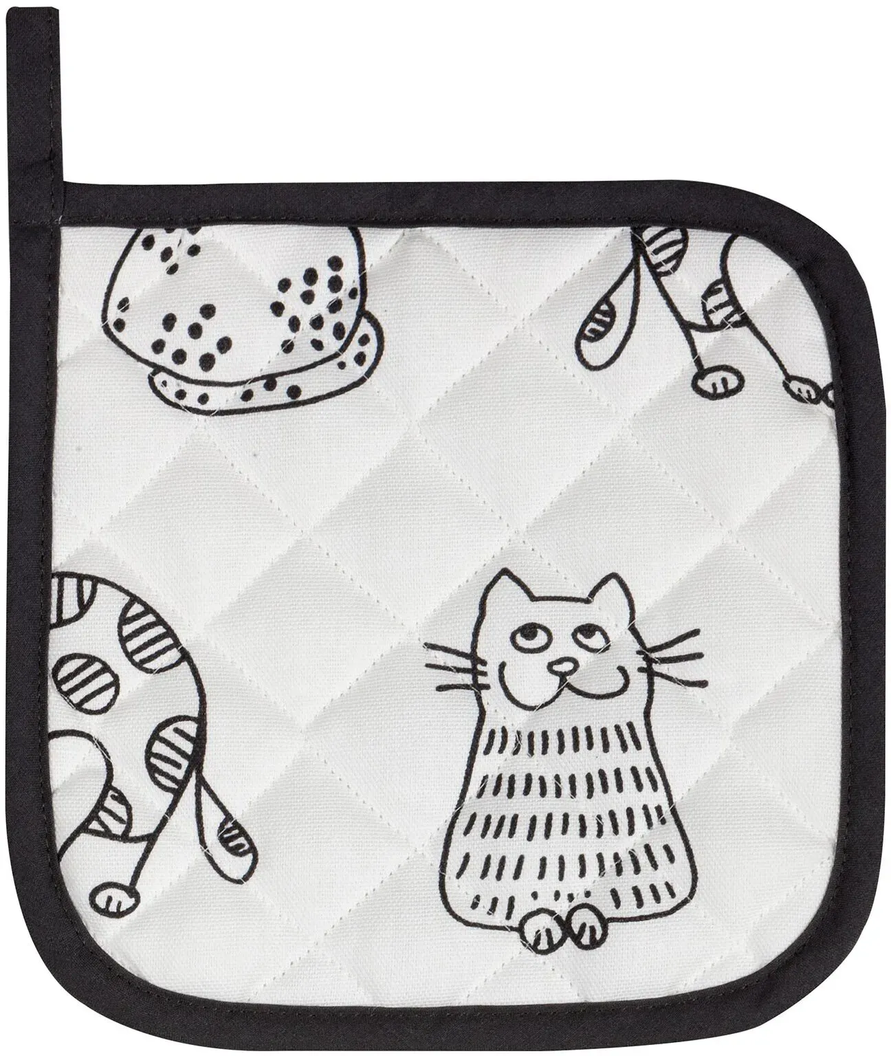 Kracht Küchen Textilien Katzenreihe Baumwoll Topflappen bedruckt 22x22 cm schwarz-weiß 2er Pack - weiß;schwarz