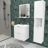 Waschtischunterschrank Malaga 60 Cm + Waschbecken + Spiegel + Säule / Weiss/
