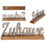 Out of the Blue Silberfarbener Schriftzug, Zuhause, auf Holz-Standfuß, ca. 31 x 12 cm, Braun