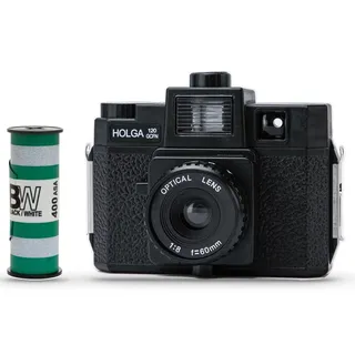 Holga 120GCFN Set black, inkl. B+W Film+ Batterie, Rollfilm-Kamera mit Blitz