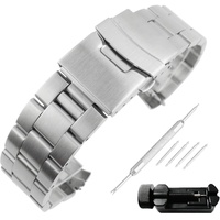 Weimob Unisex Edelstahl Uhrenarmband 22mm Breit Silber mit Faltschließe Kurve Anstoß Länge Verstellbar mit Install-Werkzeug und Linksentferner wa181S22weimob