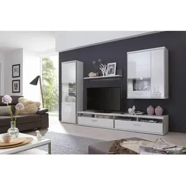 Livetastic Wohnwand Accra, Grau, Silber, Weiß, Metall, 5 Fächer, 2 Schubladen, 321x201x52 cm, Made in EU, Wohnzimmer, Wohnwände, Wohnwand-Sets