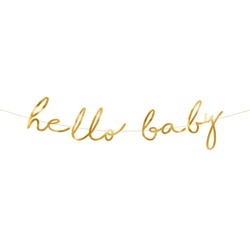 partydeco Wimpelkette, Girlande Banner Hello Baby 18x70cm gold goldfarben