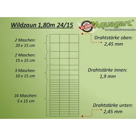 Aquagart 50m Wildzaun Forstzaun Weidezaun Knotengeflecht Schwere Ausführung 180/24/15+ Grau