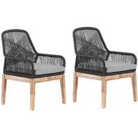 Beliani Gartenstuhl 2er Set Schwarz Hellbraun, Kunststoff, 64x89x71 cm,