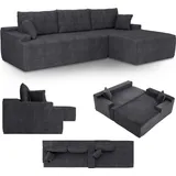 Juskys Eckcouch Cord 3-Sitzer Dunkelgrau