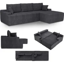 Juskys Eckcouch Cord 3-Sitzer Dunkelgrau