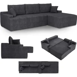 Juskys Eckcouch Cord 3-Sitzer Dunkelgrau