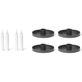 Novaliv Novaliv, Kerzenständer, 4er-Set Kerzenhalter 6cm Metall Stabkerzen SCHWARZ mit Echtwachskerze elektrisch flammenlos