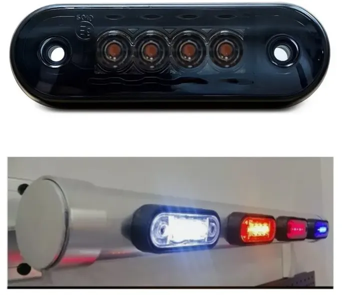 Rauchgetönte LED-Begrenzungs-/Markierungsleuchte (Tokos), orange, 4 LEDs, 12–24 V – zur Montage an Überrollbügel (Rollbar)