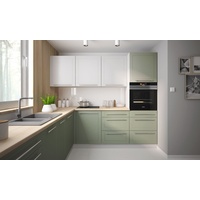 L-Form Küchenzeile BARI 245x240cm grau Front signalweiß-blassgrün matt 67155218
