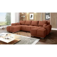Easy4You Honey U-Form 362 x 85 x 183 cm mit Schlaffunktion und Stauraum - Schlafsofa mit Bettkasten und Kissen - Moderne Wohnzimmermöbel – Stoff... - Rosa