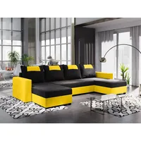 FEDVE Ecksofa Eckcouch mit Schlaffunktion SID mit Bettkasten form U - Schwarz/Gelb