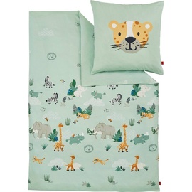 s.Oliver Kinderbettwäsche Tiere 100x135 cm - 100% Baumwolle, praktischer Reißverschluss & maschinenwaschbar, Bettwäsche für Kinder 2tlg. Zootiere hellgrün