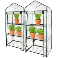 Royal Gardineer 2er-Set Folien-Gewächshäuser, 3 Etagen, Aufroll-Tür, 59x126x39cm, weiß
