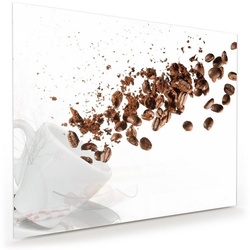 Primedeco Glasbild Wandbild Kaffeebohnen und Pulver mit Aufhängung, Kaffee weiß 100 cm x 80 cm