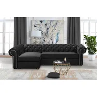 MobelZet, Klassisch Ecksofa Chesterfield XL, Schwarz, L-Förmig mit Schlaffunktion. - Schwarz