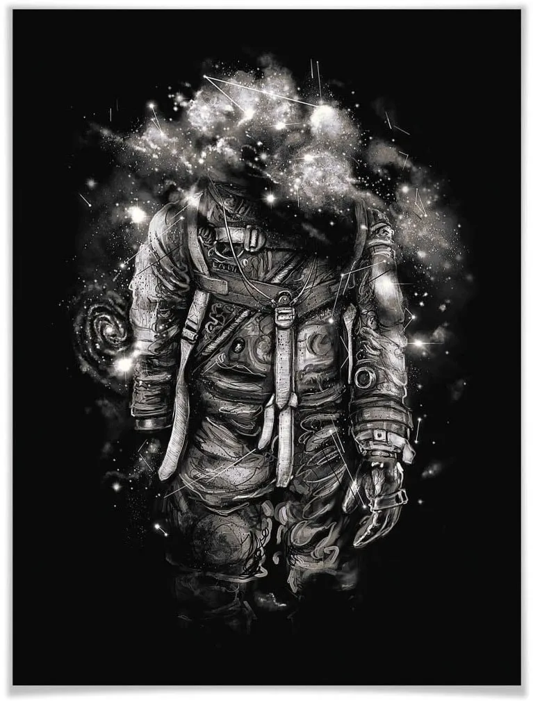 Wall-Art Poster »Universum Astronaut Schwarz Galaxie«, Astronaut, (1 St.), Poster ohne Bilderrahmen Wall-Art bunt