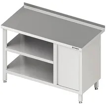 Stalgast Arbeitstisch mit Grund- und Zwischenboden, 900x600x850 mm, mit Flügeltürschrank rechts, mit Aufkantung, verschweißt