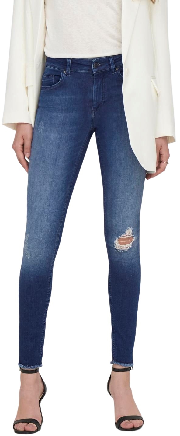 Only Damen Jeans onlBLUSH MID ANK RAW JEANS REA2077 Skinny Fit Blau Normaler Bund Reißverschluss M - L 32