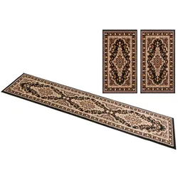 Bettumrandung MY HOME "Oriental, Made in Belgium" Gr. 14, braun, H:7mm, Obermaterial: 100% Polypropylen, Bettumrandung, Läufer-Set, Kurzflor, Orient-Optik, mit Bordüre, pflegeleicht, elegant