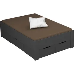 Stauraumbett RAUCH "Aditio", grau (graumetallic), B:126cm H:50cm L:208cm, Betten, ohne Kopfteil, inklusive Schubkästen