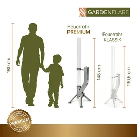gardenflare Feuerrohr Premium – Große Edelstahl Pelletfackel – Eleganter Terrassenheizer - Terrasse und Garten (Silber)