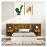 vidaXL Kopfteil mit Nachttischen Räuchereiche Holzwerkstoff