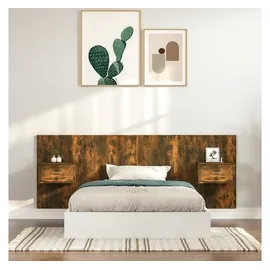 vidaXL Kopfteil mit Nachttischen Räuchereiche Holzwerkstoff