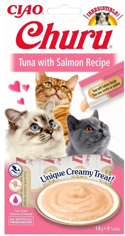 INABA Churu Cat cremiger Thunfisch und Lachs Katzenleckerli 56 g