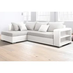 Ecksofa COLLECTION AB "John L-Form", weiß (weiß, natur), B:226cm H:80cm T:160cm, Sofas, Regalarmlehne,Bettfunktion,Bettkasten,Ottomane beiseitig montierbar
