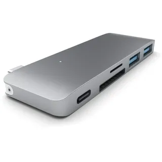 Satechi Aluminium Type-C USB 3.0 3-in-1 Combo Hub mit USB-C Pass-Through – Für M2/ M1 MacBook Pro/Air, M2/ M1 iPad Pro/Air, M2 Mac Mini, iMac M1 (Space Grau)