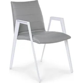 Natur24 Gartenstuhl 2er Set 57 x 65 x 84 cm weiß mit Quick-Dry Polster grau