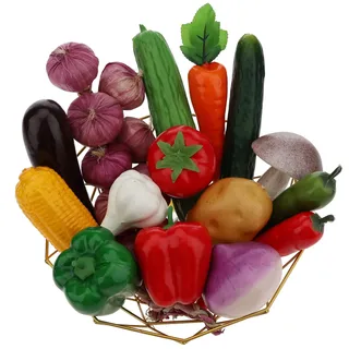 Woration Simulation Gemüse Realistisch Gefälschte Knoblauch Salatgurke Paprika Karotte Mais Zwiebel Aubergine Tomate Kartoffel Pilz Bitter Melone Küche Zuhause Künstliche Deko 15Stück