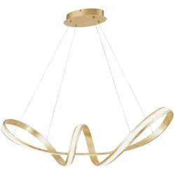 LED Pendelleuchte, gold, elegant, geschwungen, warmweißes Licht, Blattgold
