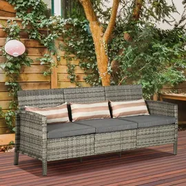 Outsunny Rattan Sofa 3-Sitzer grau