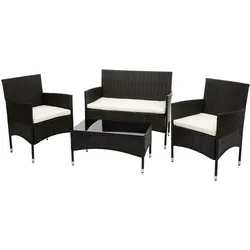 Mendler Poly-Rattan Garnitur HWC-F55, Balkon-/Garten-/Lounge-Set Sofa Sitzgruppe ~ braun, Kissen creme