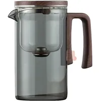 Enchantipot Glas-Teekanne mit Infuser, Magische Wassertrennung Teekanne, Holzgriff, Hitzebeständiges Borosilikatglas, Mit Sieb (700 ML,Grau)