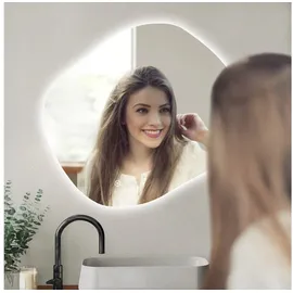 Boromal - Badspiegel led Spiegel Badspiegel mit Beleuchtung und Uhr (Asymmetrisch Spiegel Steinform, 55x80cm), Energiesparend, IP44