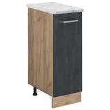 Vicco Apothekerschrank R-Line Schwarz Eiche 30 cm mit Arbeitsplatte Weiß-Marmor