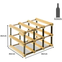 PROREGAL Modulares Weinregal VINOTECA MOD METAL | HxBxT 22,5x32,5x24,5cm | 3x2 Flaschen | Massives Kiefernholz | Natur | Flaschenregal
